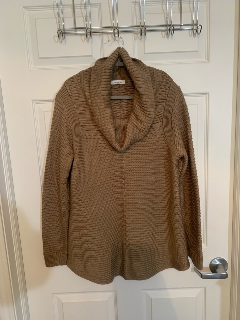 Calvin Klein Ribbed Cowl Neck Sweater - Brown